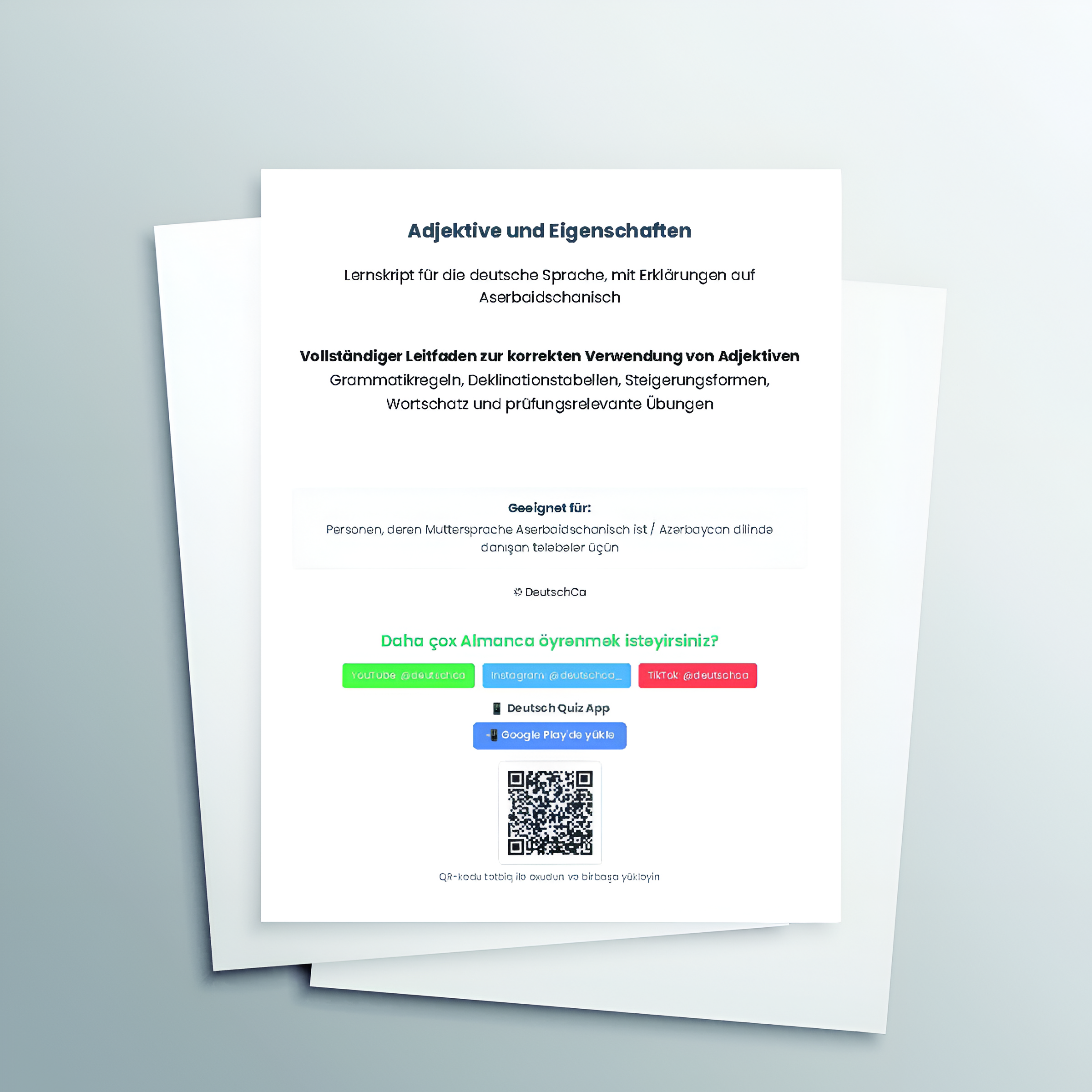 adjektive & eigenschaften – deutschlernen für aserbaidschaner | prüfungsvorbereitung a2/b1 | pdf lernskript mit Übungen, lösungen adjektive & eigenschaften – deutschlernen für aserbaidschaner | prüfungsvorbereitung a2/b1 | pdf lernskript mit Übungen, lösungen